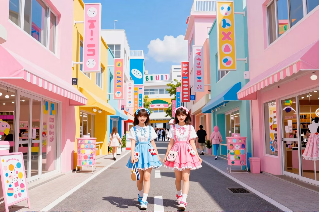 Culture kawaii à Harajuku Tokyo : rue colorée aux esthétiques pastel et mode japonaise