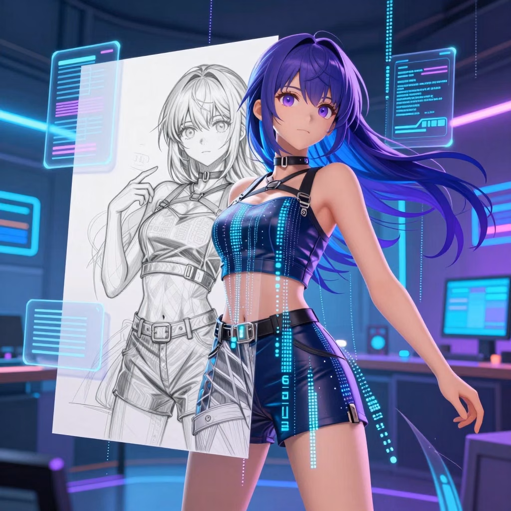 Illustration numérique montrant la génération d'images hentai par intelligence artificielle