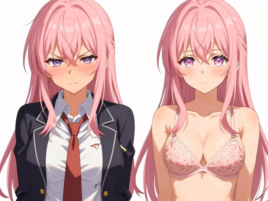 Illustration de la dualité tsundere montrant les phases tsun agressive et dere affectueuse du même personnage anime